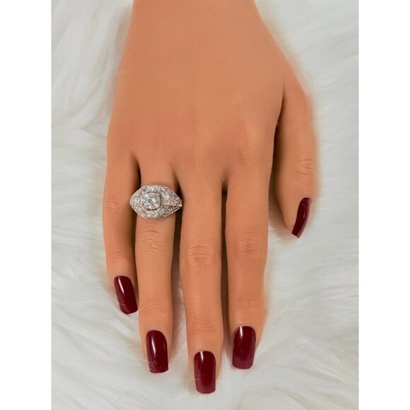 Art Deco Style Round Cut Cz Silver 925 Ring - Picture 12 of 13